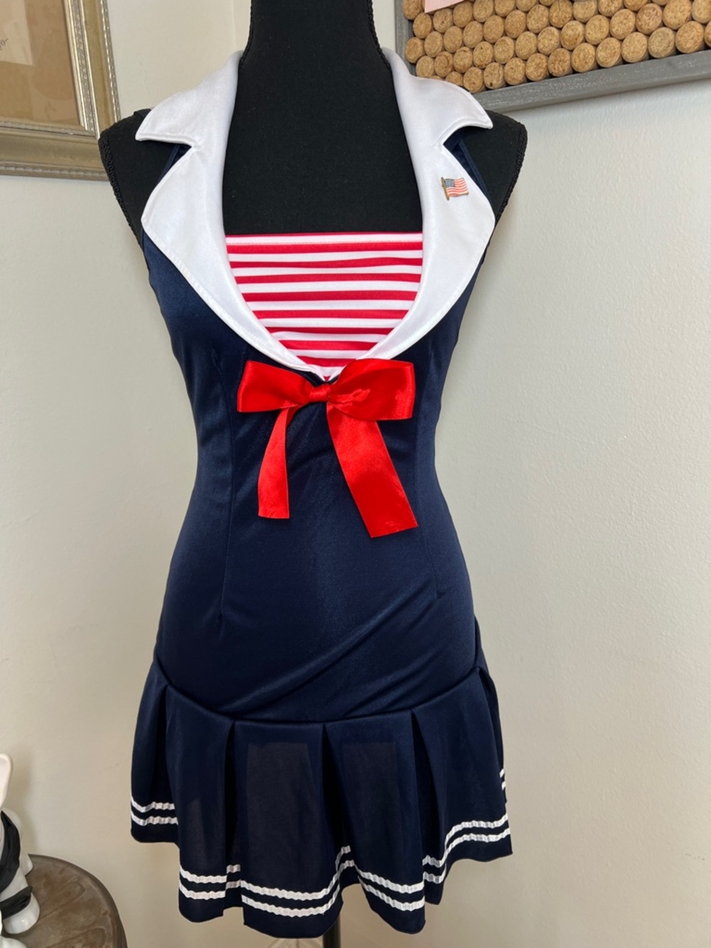 Leg Avenue Navy Sailor Dress with Red Bow Accent Costume Sz.XS-S